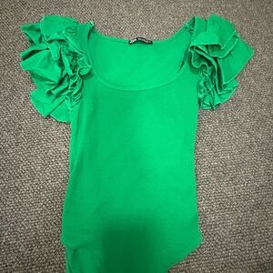 Zara Green Bodysuit with Ruffled Sleeves